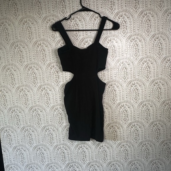 Bozzolo Womens Size Small Black Strappy Sleeve Dress Mini Side Cut Outs Hot Sexy - Picture 2 of 4